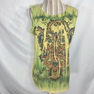 Deluxe L.A. Blues Green & Multi Cut Out on Chest Sleeveless Top Size Large